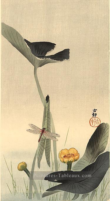 libellule et Lotus Ohara KOSON décoration florale Peintures à l'huile